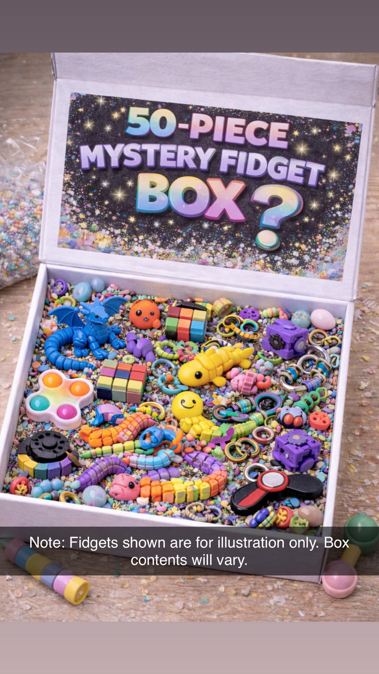 50 Piece Mystery Fidget Box | 3D Printed Fidget Toy Set | XL Sensory Toys Bundle