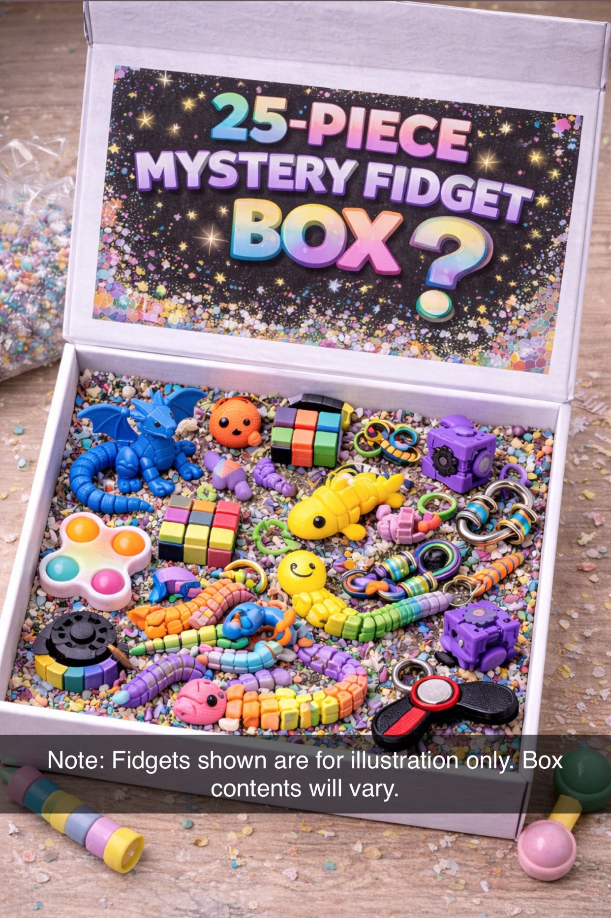 25 Piece Mystery Fidget Box | 3D Printed Fidget Toy Set | Large Sensory Toys Bundle